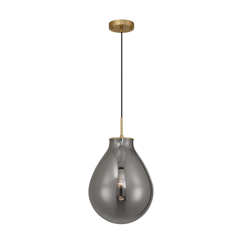 Golden Lighting Drop 12in 1-Light Pendant | Modern Brushed Champagne Brass and Smoke Plated Glass | Kitchen Island & Dining | Model 2088-12P BCB-SMP