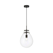 Golden Lighting Drop 12in 1-Light Pendant | Modern Matte Black and Clear Glass | Kitchen Island & Dining Room | Model 2088-12P BLK-CLR