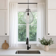 Golden Lighting Drop 12in 1-Light Pendant | Modern Matte Black and Clear Glass | Kitchen Island & Dining Room | Model 2088-12P BLK-CLR