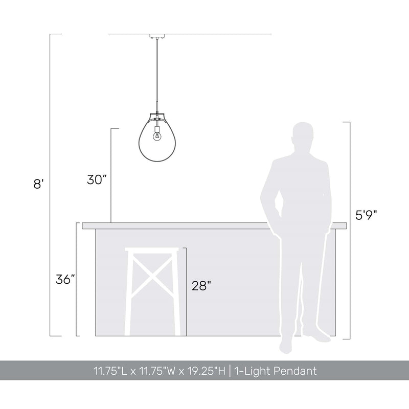 Golden Lighting Drop 12in 1-Light Pendant | Modern Matte Black and Clear Glass | Kitchen Island & Dining Room | Model 2088-12P BLK-CLR
