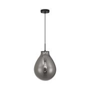 Golden Lighting Drop 12in 1-Light Pendant | Modern Matte Black and Smoke Plated Glass | Kitchen Island & Dining Room | Model 2088-12P BLK-SMP