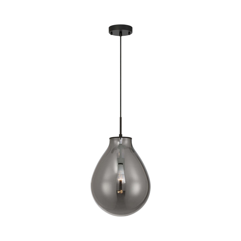 Golden Lighting Drop 12in 1-Light Pendant | Modern Matte Black and Smoke Plated Glass | Kitchen Island & Dining Room | Model 2088-12P BLK-SMP