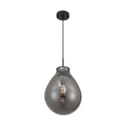Golden Lighting Drop 12in 1-Light Pendant | Modern Matte Black and Smoke Plated Glass | Kitchen Island & Dining Room | Model 2088-12P BLK-SMP