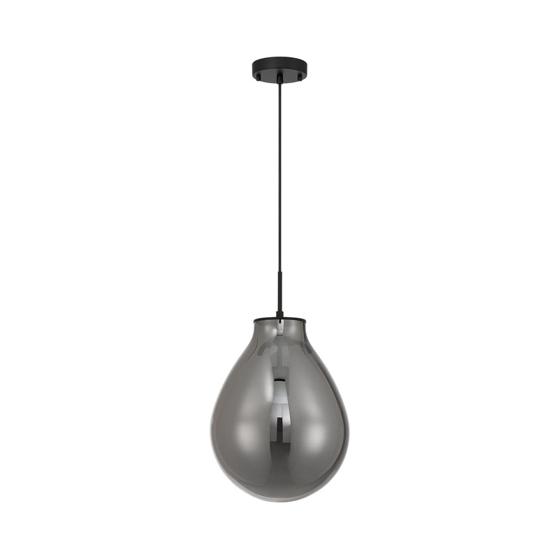 Golden Lighting Drop 12in 1-Light Pendant | Modern Matte Black and Smoke Plated Glass | Kitchen Island & Dining Room | Model 2088-12P BLK-SMP