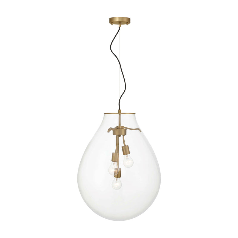Golden Lighting Drop 19in 3-Light Pendant | Modern Brushed Champagne Brass and Clear Glass | Kitchen Island & Dining Room | Model 2088-20P BCB-CLR