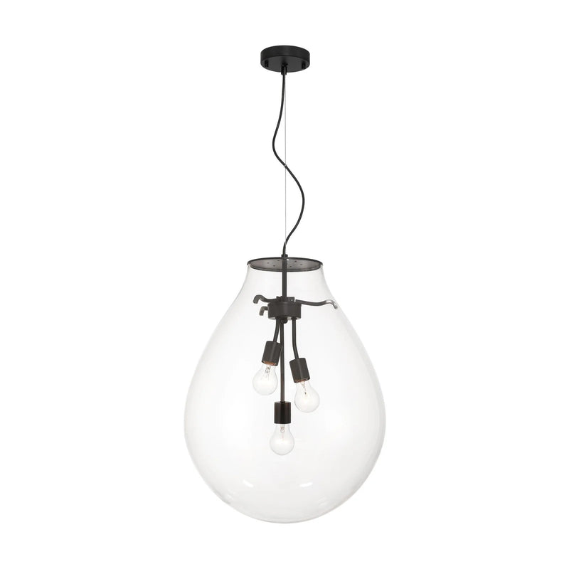 Golden Lighting Drop 19in 3-Light Pendant | Modern Matte Black and Clear Glass | Kitchen Island & Dining Room | Model 2088-20P BLK-CLR