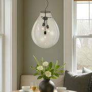 Golden Lighting Drop 19in 3-Light Pendant | Modern Matte Black and Clear Glass | Kitchen Island & Dining Room | Model 2088-20P BLK-CLR
