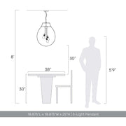 Golden Lighting Drop 19in 3-Light Pendant | Modern Matte Black and Clear Glass | Kitchen Island & Dining Room | Model 2088-20P BLK-CLR