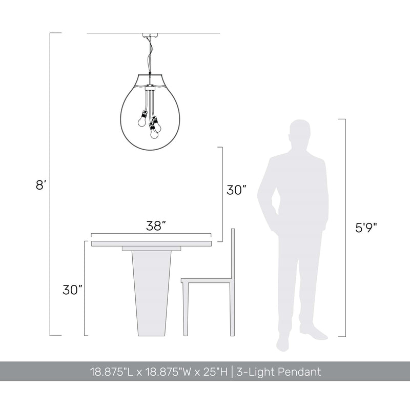 Golden Lighting Drop 19in 3-Light Pendant | Modern Matte Black and Clear Glass | Kitchen Island & Dining Room | Model 2088-20P BLK-CLR