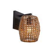 Golden Lighting WeaveLight 1-Light Wall Sconce | Bohemian Natural Black and Maple All-Weather Wicker | Hallway & Bathroom | Model 3000-1W NB-MAW