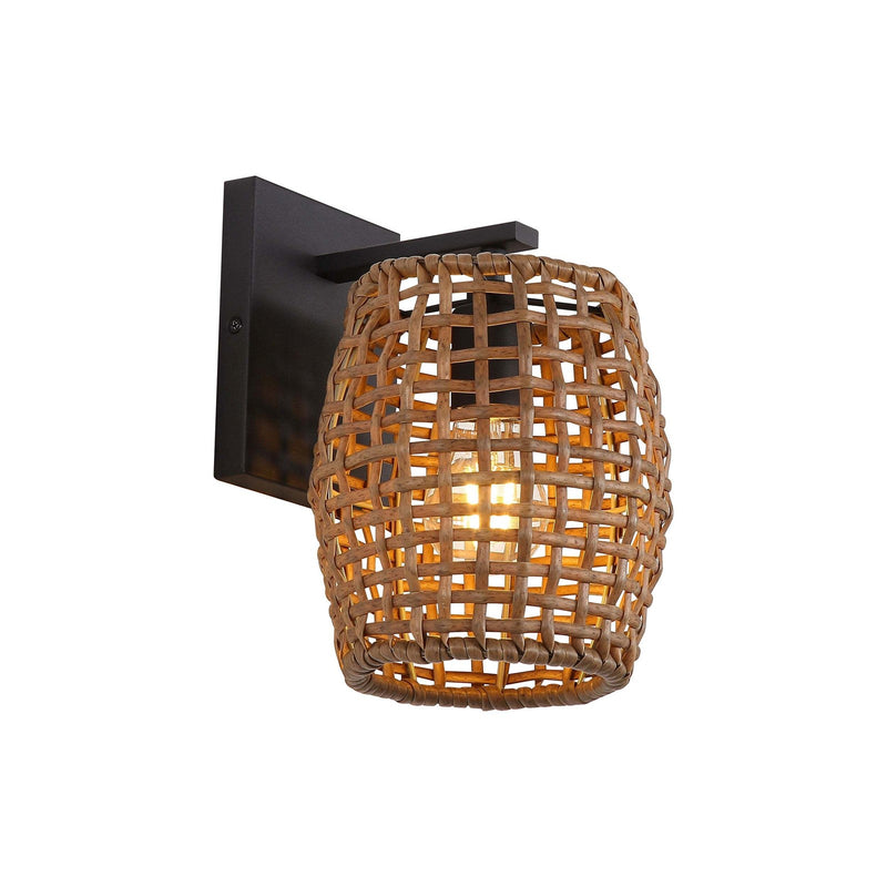Golden Lighting WeaveLight 1-Light Wall Sconce | Bohemian Natural Black and Maple All-Weather Wicker | Hallway & Bathroom | Model 3000-1W NB-MAW