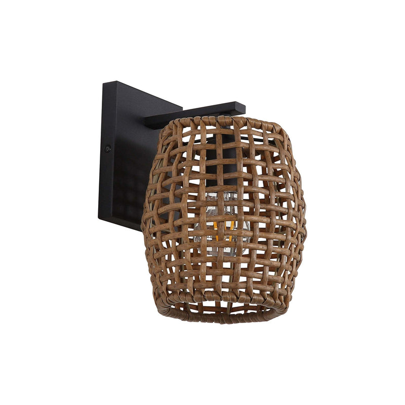 Golden Lighting WeaveLight 1-Light Wall Sconce | Bohemian Natural Black and Maple All-Weather Wicker | Hallway & Bathroom | Model 3000-1W NB-MAW