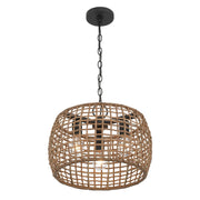 Golden Lighting WeaveLight 16in 3-Light Pendant | Bohemian Natural Black and Maple All-Weather Wicker | Kitchen & Dining Room | Model 3000-3P NB-MAW