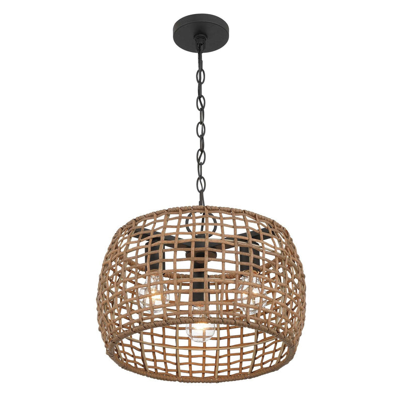 Golden Lighting WeaveLight 16in 3-Light Pendant | Bohemian Natural Black and Maple All-Weather Wicker | Kitchen & Dining Room | Model 3000-3P NB-MAW