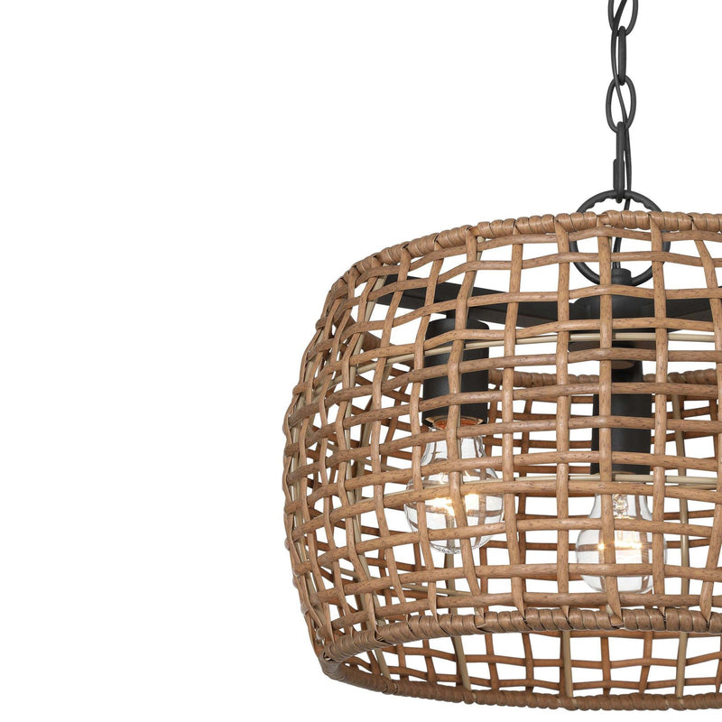 Golden Lighting WeaveLight 16in 3-Light Pendant | Bohemian Natural Black and Maple All-Weather Wicker | Kitchen & Dining Room | Model 3000-3P NB-MAW