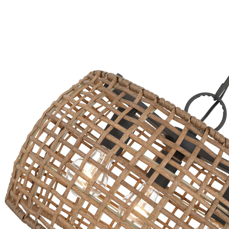 Golden Lighting WeaveLight 16in 3-Light Pendant | Bohemian Natural Black and Maple All-Weather Wicker | Kitchen & Dining Room | Model 3000-3P NB-MAW
