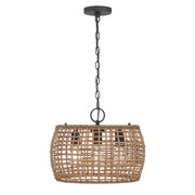 Golden Lighting WeaveLight 16in 3-Light Pendant | Bohemian Natural Black and Maple All-Weather Wicker | Kitchen & Dining Room | Model 3000-3P NB-MAW