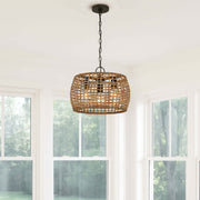 Golden Lighting WeaveLight 16in 3-Light Pendant | Bohemian Natural Black and Maple All-Weather Wicker | Kitchen & Dining Room | Model 3000-3P NB-MAW