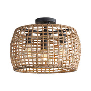 Golden Lighting WeaveLight 16in 3-Light Semi-Flush Mount | Bohemian Natural Black and Maple All-Weather Wicker | Entryway | Model 3000-3SF NB-MAW
