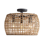 Golden Lighting WeaveLight 16in 3-Light Semi-Flush Mount | Bohemian Natural Black and Maple All-Weather Wicker | Entryway | Model 3000-3SF NB-MAW