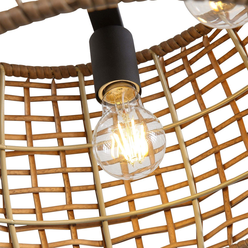 Golden Lighting WeaveLight 16in 3-Light Semi-Flush Mount | Bohemian Natural Black and Maple All-Weather Wicker | Entryway | Model 3000-3SF NB-MAW
