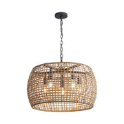 Golden Lighting Weavelight 24in 5-Light Pendant | Bohemian Natural Black and Maple All-Weather Wicker | Kitchen Island | Model 3000-5P NB-MAW