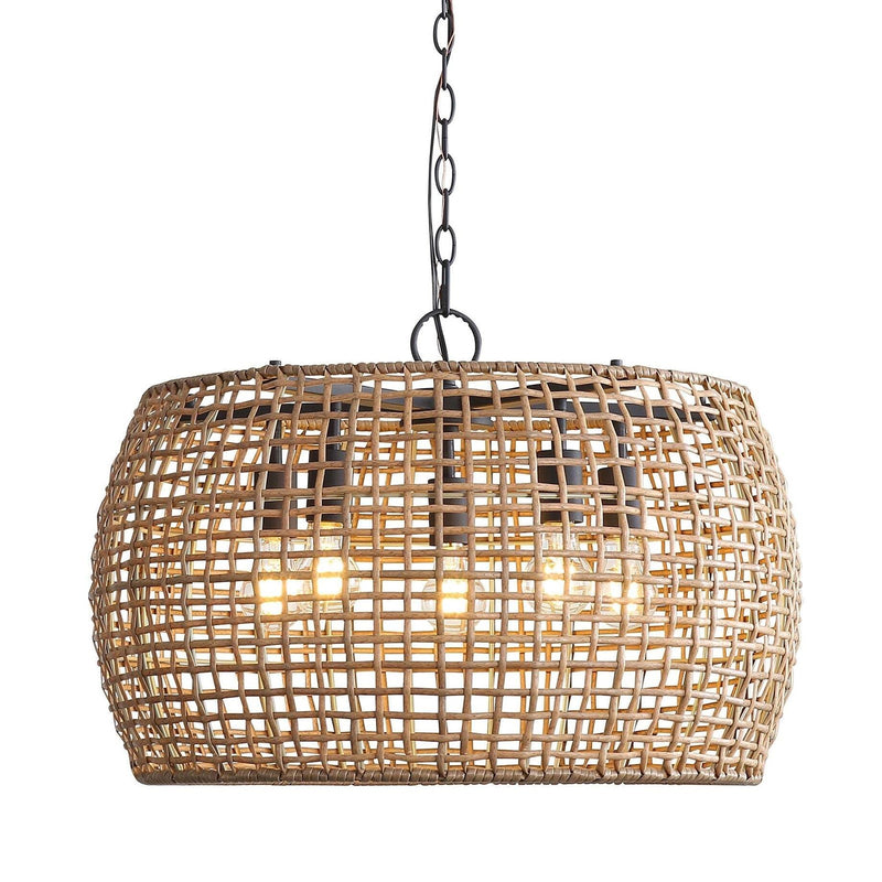 Golden Lighting Weavelight 24in 5-Light Pendant | Bohemian Natural Black and Maple All-Weather Wicker | Kitchen Island | Model 3000-5P NB-MAW
