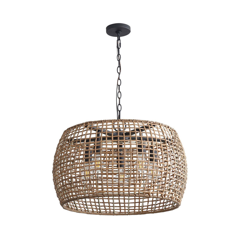 Golden Lighting Weavelight 24in 5-Light Pendant | Bohemian Natural Black and Maple All-Weather Wicker | Kitchen Island | Model 3000-5P NB-MAW