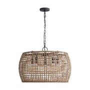 Golden Lighting Weavelight 24in 5-Light Pendant | Bohemian Natural Black and Maple All-Weather Wicker | Kitchen Island | Model 3000-5P NB-MAW