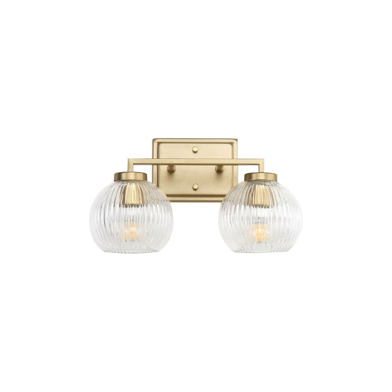 Golden Elliott 2 Light Bath Vanity, Champ Bronze/Ribbed Clear