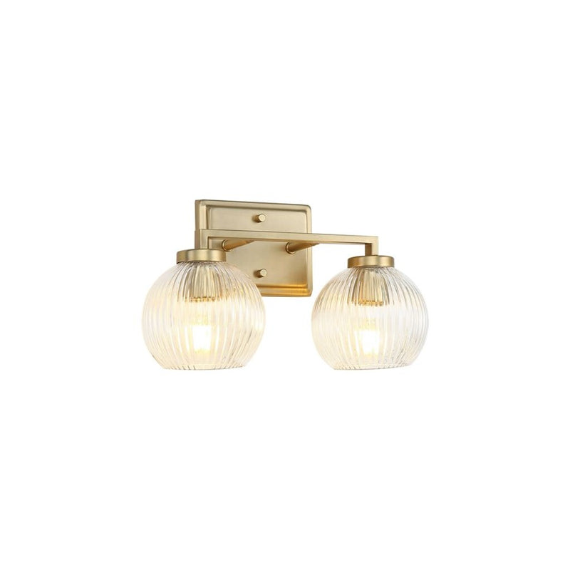 Golden Elliott 2 Light Bath Vanity, Champ Bronze/Ribbed Clear