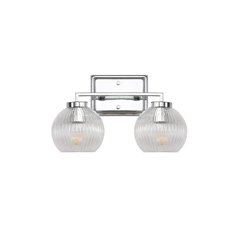 Golden Elliott 2 Light Bath Vanity, Chrome/Ribbed Clear - 3094-BA2CH-RIB