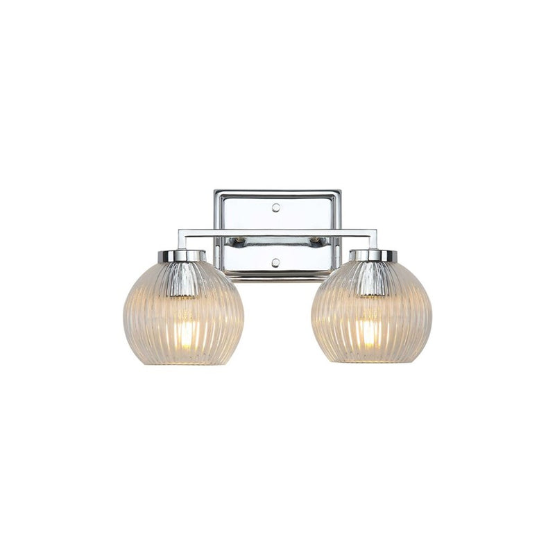 Golden Elliott 2 Light Bath Vanity, Chrome/Ribbed Clear