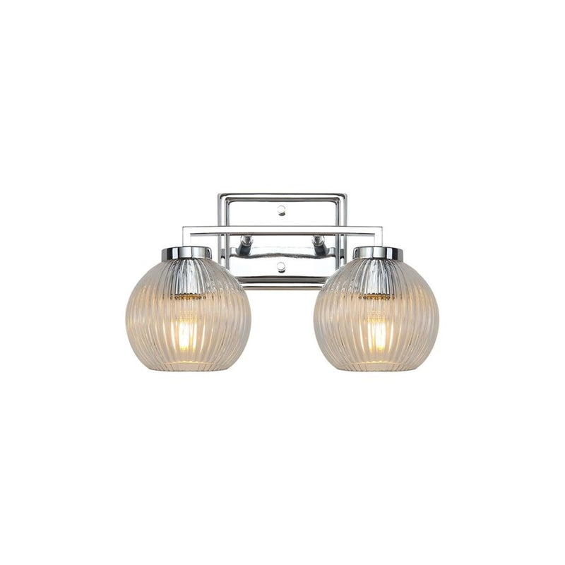 Golden Elliott 2 Light Bath Vanity, Chrome/Ribbed Clear