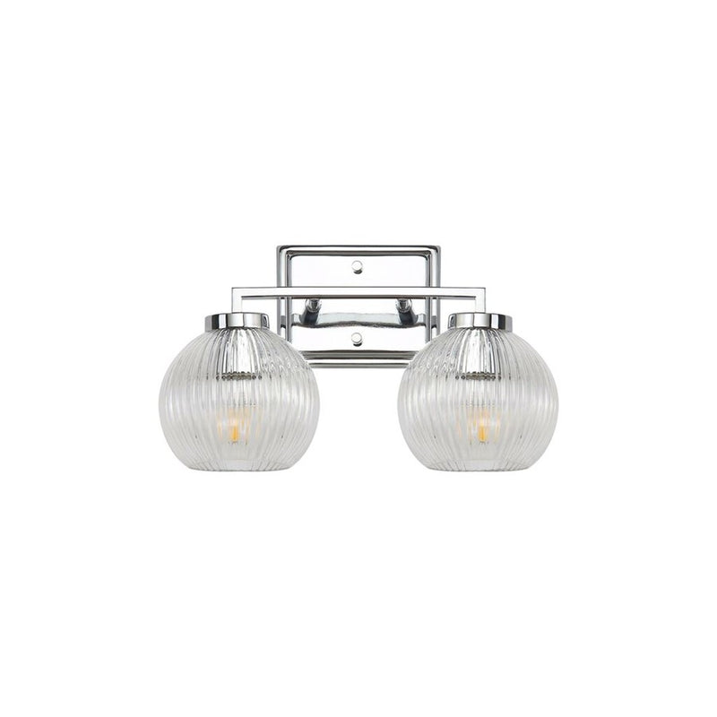 Golden Elliott 2 Light Bath Vanity, Chrome/Ribbed Clear
