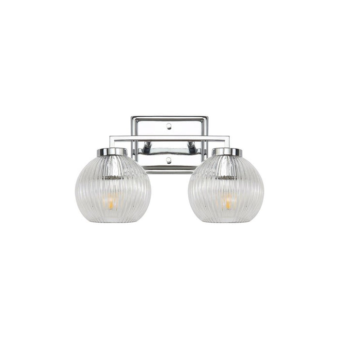 Golden Elliott 2 Light Bath Vanity, Chrome/Ribbed Clear