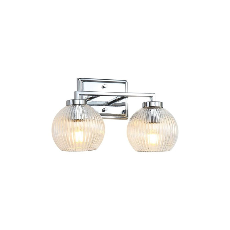 Golden Elliott 2 Light Bath Vanity, Chrome/Ribbed Clear