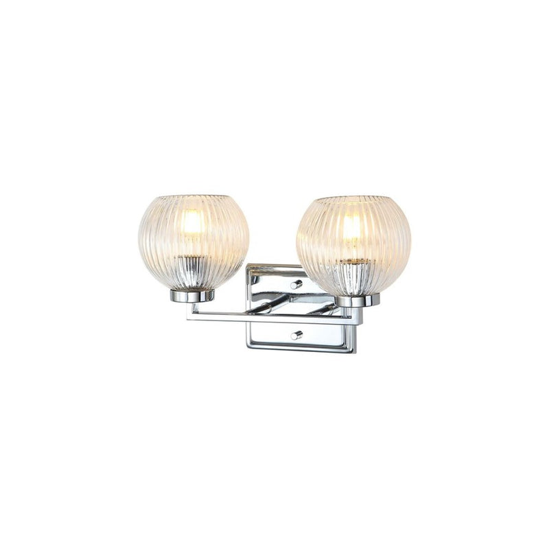 Golden Elliott 2 Light Bath Vanity, Chrome/Ribbed Clear