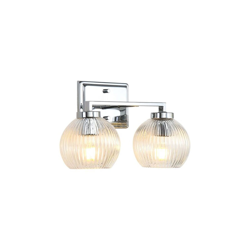 Golden Elliott 2 Light Bath Vanity, Chrome/Ribbed Clear