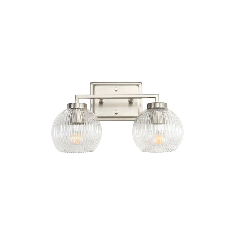 Golden Elliott 2 Light Bath Vanity, Pewter/Ribbed Clear - 3094-BA2PW-RIB