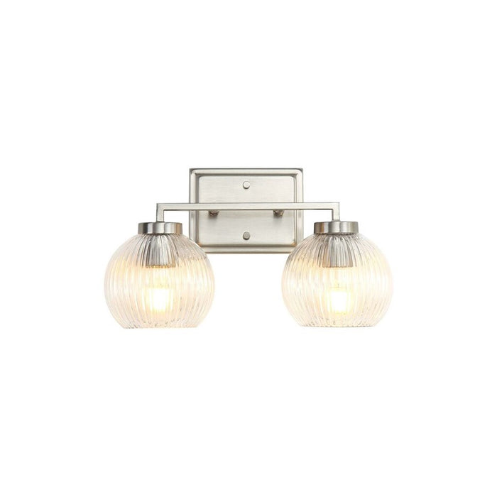 Golden Elliott 2 Light Bath Vanity, Pewter/Ribbed Clear
