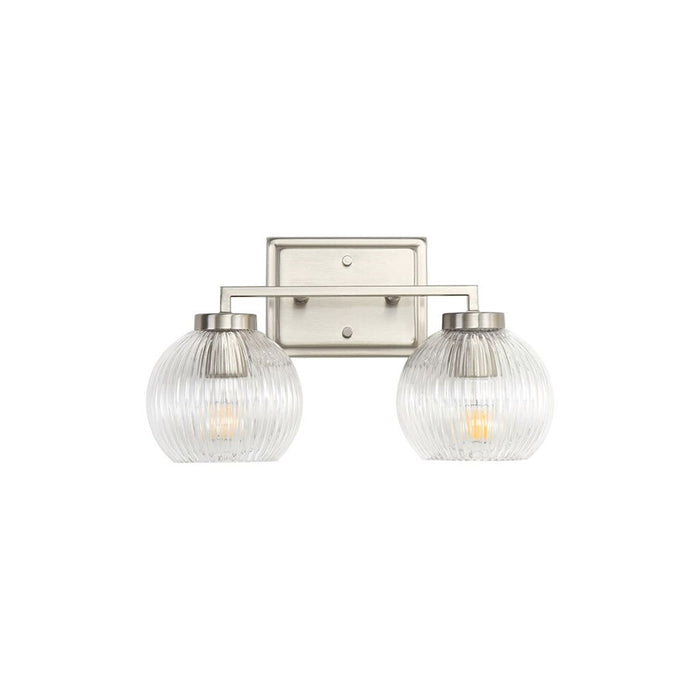 Golden Elliott 2 Light Bath Vanity, Pewter/Ribbed Clear