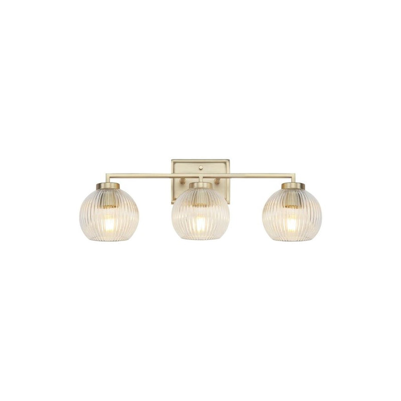 Golden Elliott 3 Light Bath Vanity, Champ Bronze/Ribbed Clear