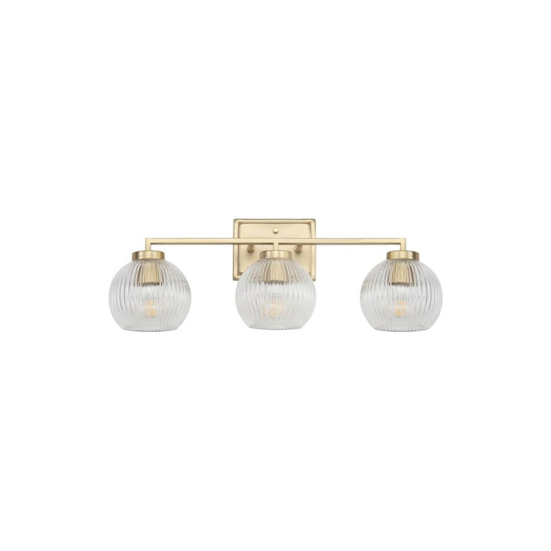 Golden Elliott 3 Light Bath Vanity, Champ Bronze/Ribbed Clear