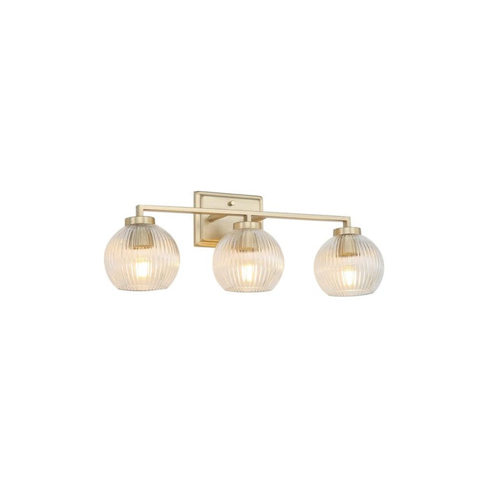 Golden Elliott 3 Light Bath Vanity, Champ Bronze/Ribbed Clear