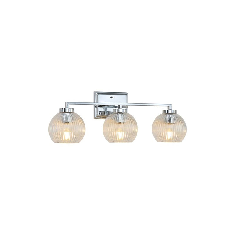 Golden Elliott 3 Light Bath Vanity, Chrome/Ribbed Clear - 3094-BA3CH-RIB