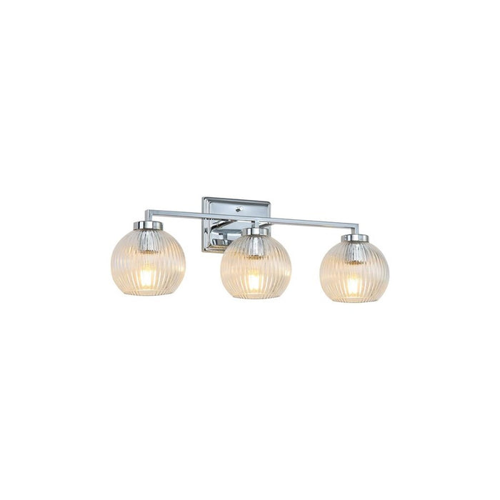 Golden Elliott 3 Light Bath Vanity, Chrome/Ribbed Clear
