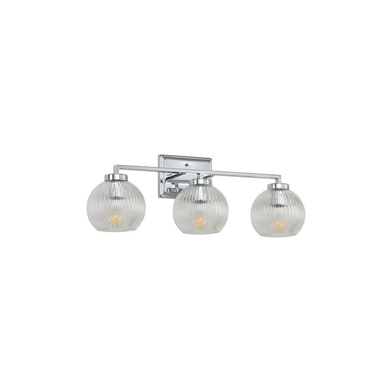 Golden Elliott 3 Light Bath Vanity, Chrome/Ribbed Clear