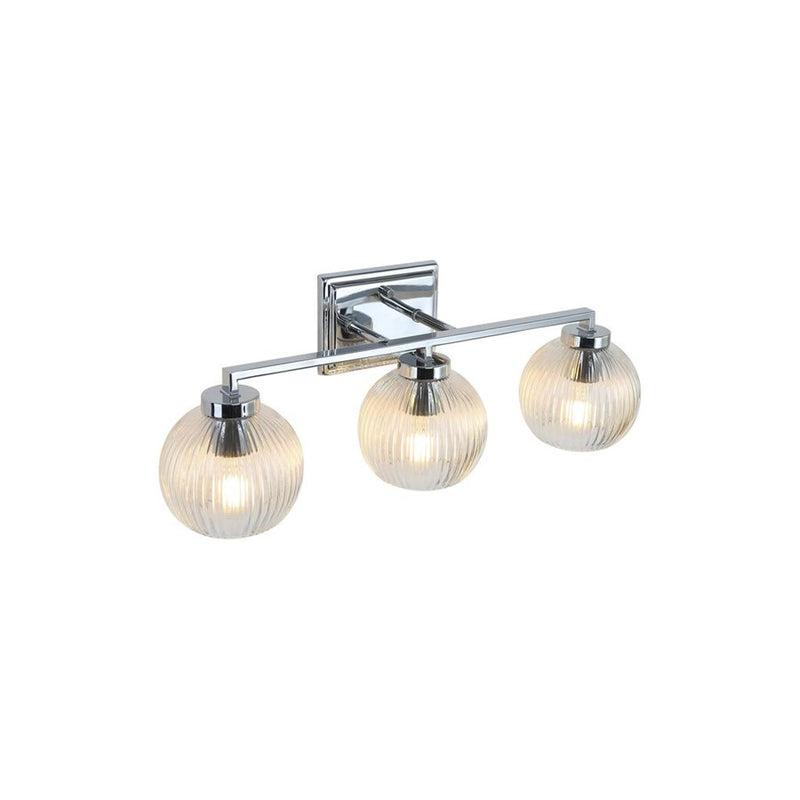 Golden Elliott 3 Light Bath Vanity, Chrome/Ribbed Clear