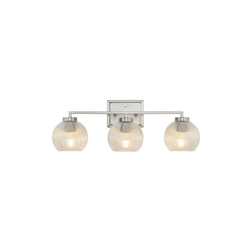 Golden Elliott 3 Light Bath Vanity, Pewter/Ribbed Clear - 3094-BA3PW-RIB